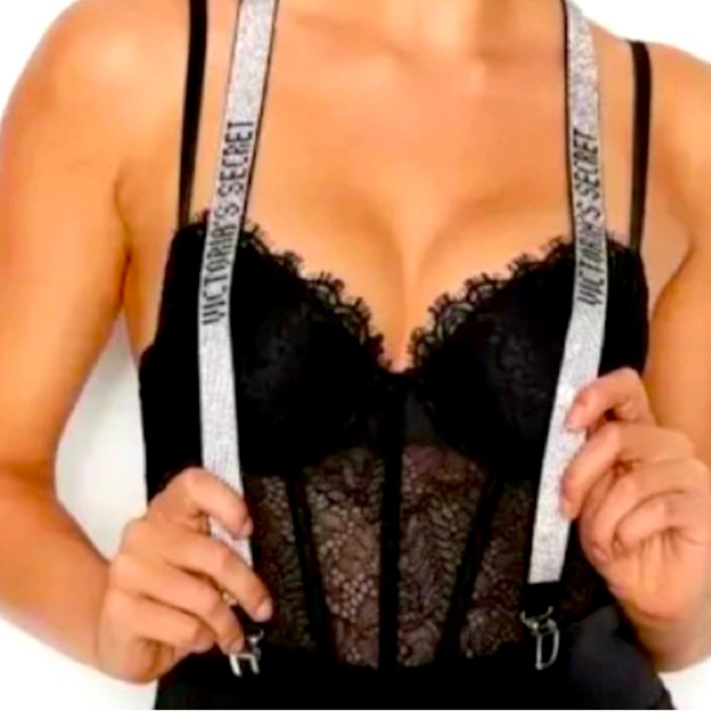 Nwot Victoria’s Secret SHINE Rhinestone Logo Bling Suspenders O/S